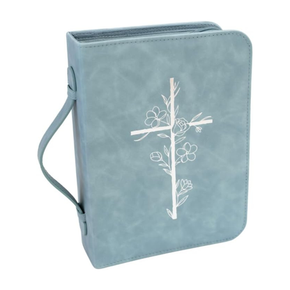 Embossed Women’s Bible Cover Case (Blue) Floral Cross 𝐒𝐓𝐀𝐍𝐃𝐀𝐑𝐃 𝐒𝐈𝐙𝐄
