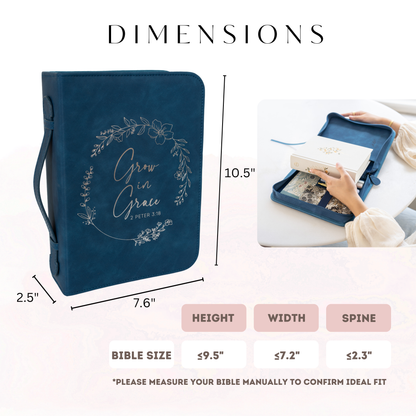 Embossed Women’s Bible Cover Case (Navy Silver) 𝐒𝐓𝐀𝐍𝐃𝐀𝐑𝐃 𝐒𝐈𝐙𝐄