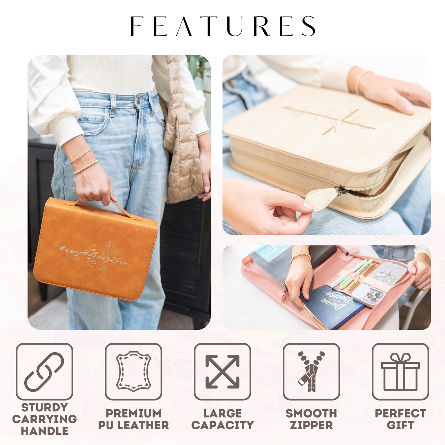 Grace Wreath Bible Cover (Beige Gold) 𝐒𝐓𝐀𝐍𝐃𝐀𝐑𝐃 𝐒𝐈𝐙𝐄