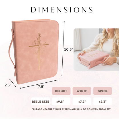 Embossed Women’s Bible Cover Case (Pink Gold) 𝐒𝐓𝐀𝐍𝐃𝐀𝐑𝐃 𝐒𝐈𝐙𝐄 Floral Cross