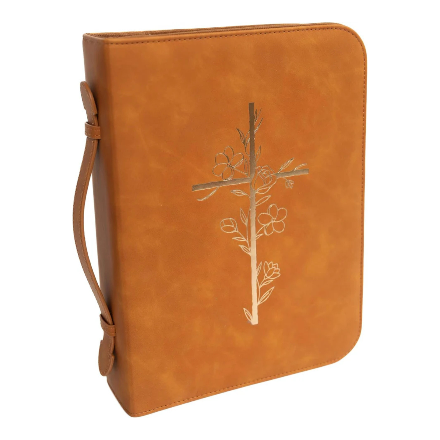 Embossed Women’s Bible Cover Case (Brown/Gold) 𝐋𝐀𝐑𝐆𝐄 𝐒𝐈𝐙𝐄 Floral Cross