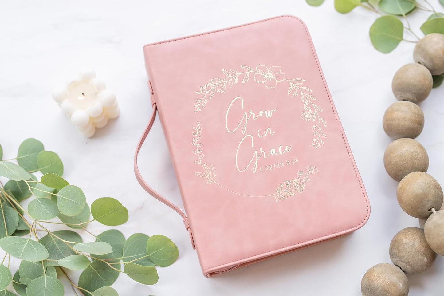 Grace Wreath Bible Cover (Pink Gold) 𝐒𝐓𝐀𝐍𝐃𝐀𝐑𝐃 𝐒𝐈𝐙𝐄