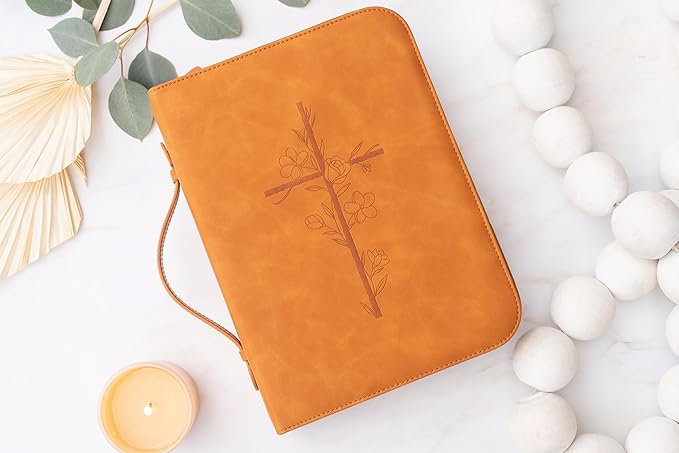 Embossed Women’s Bible Cover Case (Brown) Floral Cross 𝐒𝐓𝐀𝐍𝐃𝐀𝐑𝐃 𝐒𝐈𝐙𝐄
