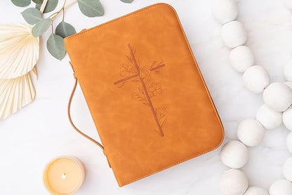 Embossed Women’s Bible Cover Case (Brown) Floral Cross 𝐒𝐓𝐀𝐍𝐃𝐀𝐑𝐃 𝐒𝐈𝐙𝐄