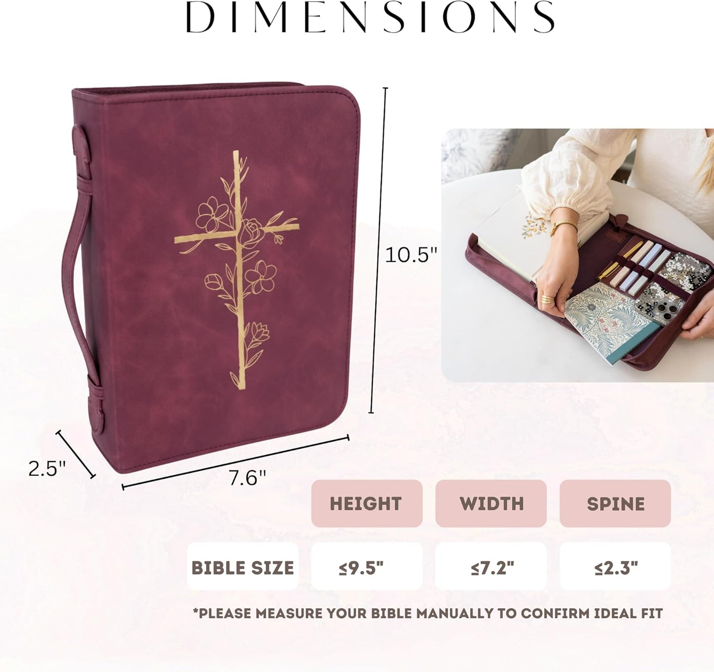 Embossed Women’s Bible Cover Case (Burgundy Gold Cross) Floral Cross 𝐒𝐓𝐀𝐍𝐃𝐀𝐑𝐃 𝐒𝐈𝐙𝐄
