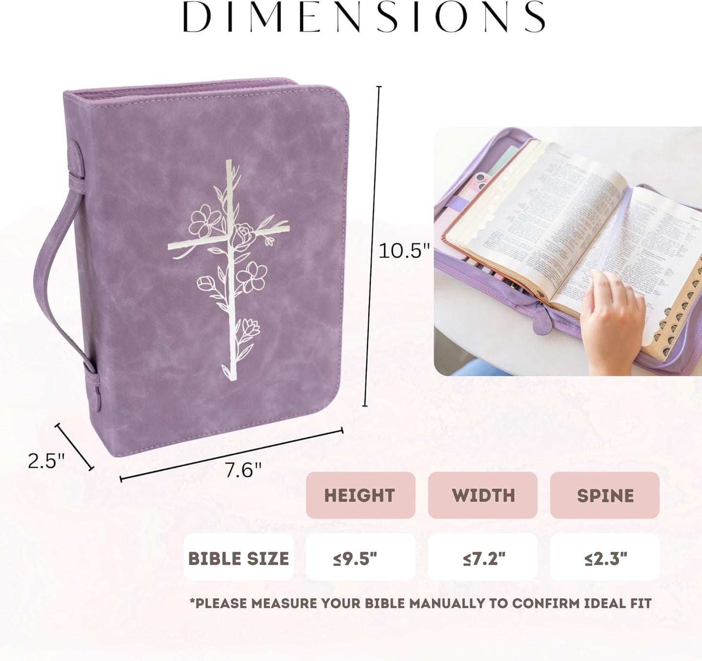 Embossed Women’s Bible Cover Case (Purple) Floral Cross 𝐒𝐓𝐀𝐍𝐃𝐀𝐑𝐃 𝐒𝐈𝐙𝐄