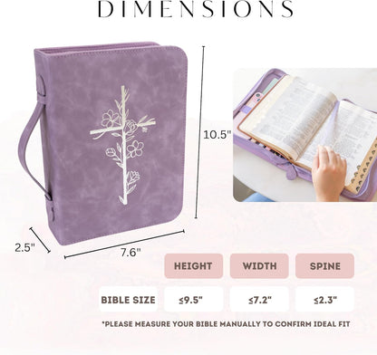 Embossed Women’s Bible Cover Case (Purple) Floral Cross 𝐒𝐓𝐀𝐍𝐃𝐀𝐑𝐃 𝐒𝐈𝐙𝐄