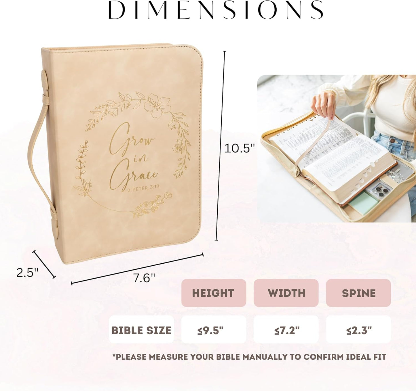 Grace Wreath Bible Cover (Beige Gold) 𝐒𝐓𝐀𝐍𝐃𝐀𝐑𝐃 𝐒𝐈𝐙𝐄
