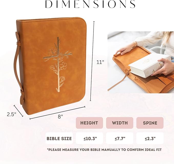 Embossed Women’s Bible Cover Case (Brown/Gold) 𝐋𝐀𝐑𝐆𝐄 𝐒𝐈𝐙𝐄 Floral Cross