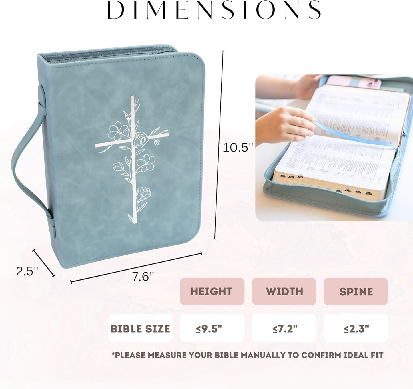 Embossed Women’s Bible Cover Case (Blue) Floral Cross 𝐒𝐓𝐀𝐍𝐃𝐀𝐑𝐃 𝐒𝐈𝐙𝐄
