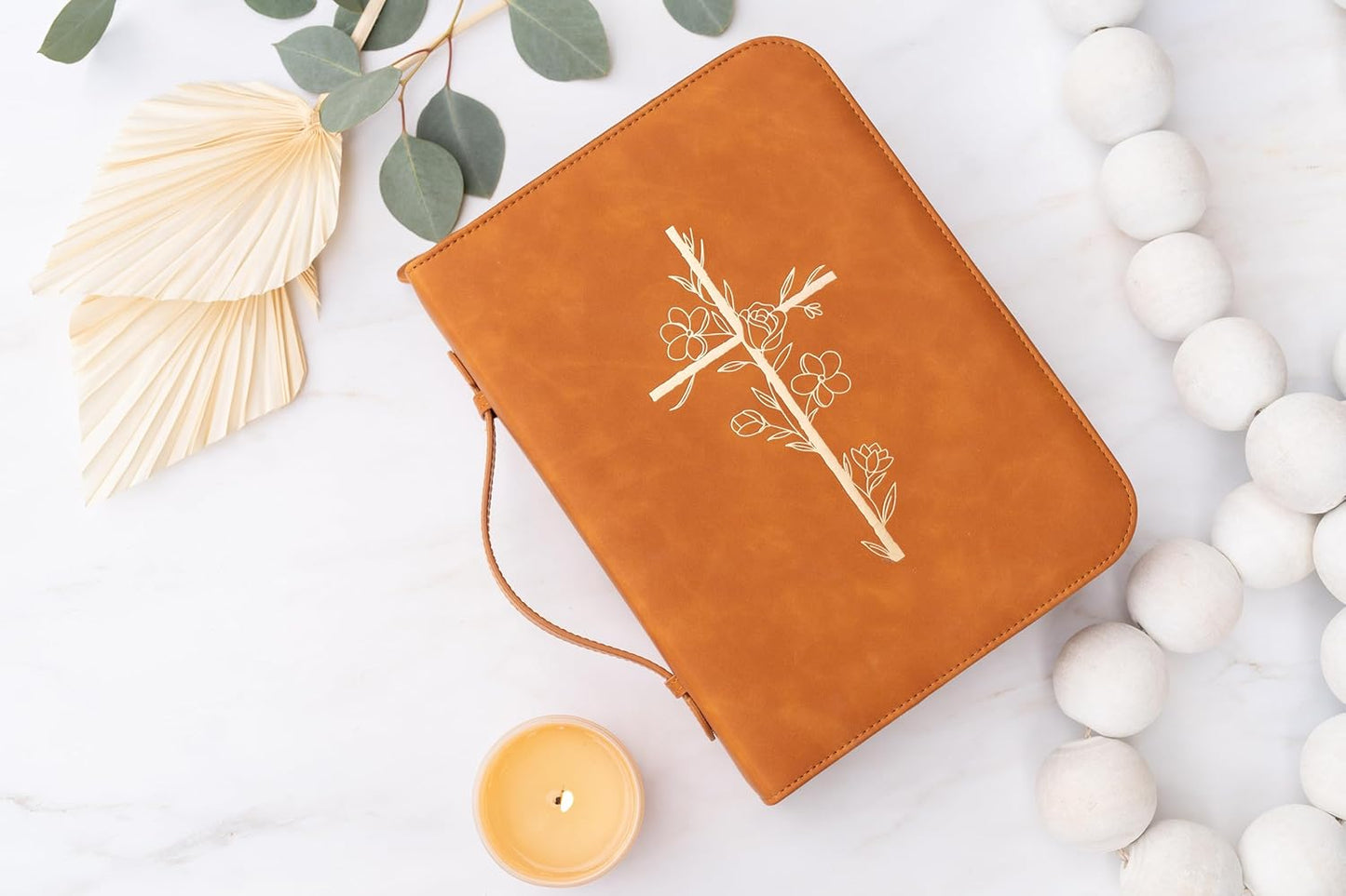 Embossed Women’s Bible Cover Case (Brown/Gold) 𝐋𝐀𝐑𝐆𝐄 𝐒𝐈𝐙𝐄 Floral Cross
