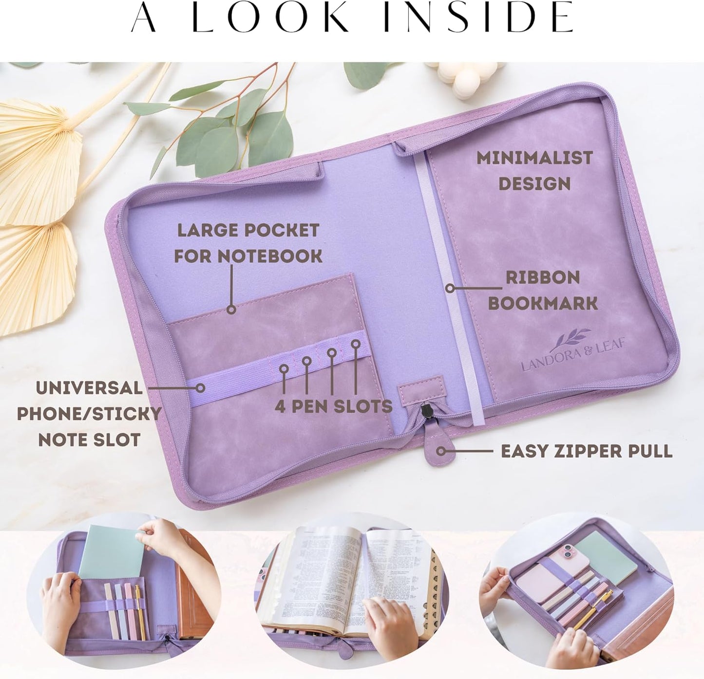 Embossed Women’s Bible Cover Case (Purple) Floral Cross 𝐒𝐓𝐀𝐍𝐃𝐀𝐑𝐃 𝐒𝐈𝐙𝐄