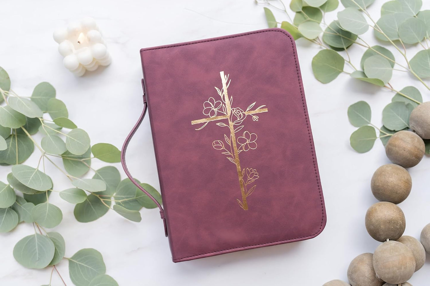 Embossed Women’s Bible Cover Case (Burgundy Gold Cross) Floral Cross 𝐒𝐓𝐀𝐍𝐃𝐀𝐑𝐃 𝐒𝐈𝐙𝐄