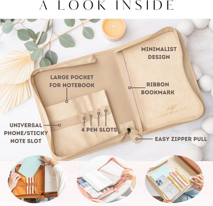 Embossed Women’s Bible Cover Case (Beige/Gold) 𝐒𝐓𝐀𝐍𝐃𝐀𝐑𝐃 𝐒𝐈𝐙𝐄 Floral Cross
