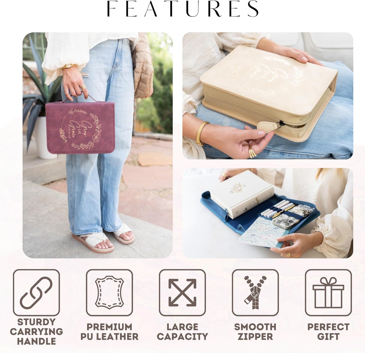Embossed Women’s Bible Cover Case (Navy Silver) 𝐒𝐓𝐀𝐍𝐃𝐀𝐑𝐃 𝐒𝐈𝐙𝐄
