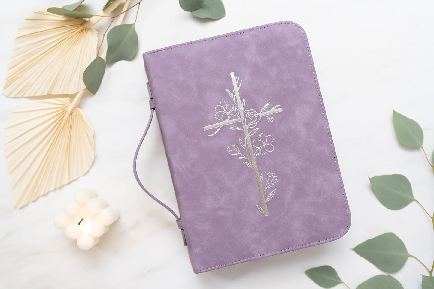 Embossed Women’s Bible Cover Case (Purple) Floral Cross 𝐒𝐓𝐀𝐍𝐃𝐀𝐑𝐃 𝐒𝐈𝐙𝐄