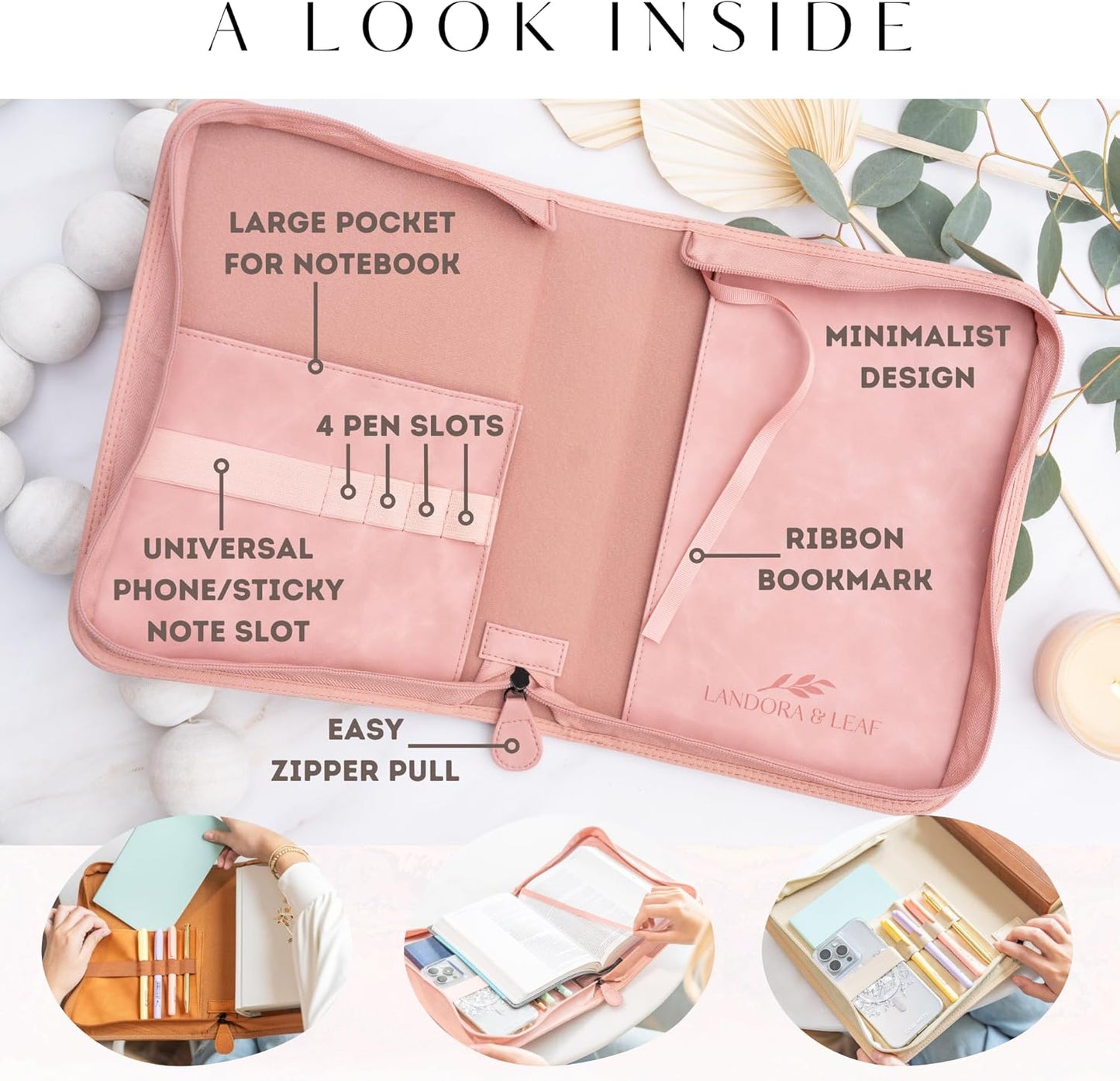 Embossed Women’s Bible Cover Case (Pink Gold) 𝐒𝐓𝐀𝐍𝐃𝐀𝐑𝐃 𝐒𝐈𝐙𝐄 Floral Cross