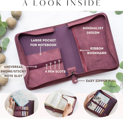 Embossed Women’s Bible Cover Case (Burgundy Gold Cross) Floral Cross 𝐒𝐓𝐀𝐍𝐃𝐀𝐑𝐃 𝐒𝐈𝐙𝐄