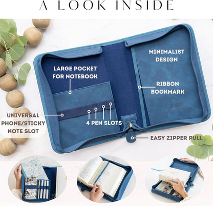 Embossed Women’s Bible Cover Case (Navy Silver) 𝐒𝐓𝐀𝐍𝐃𝐀𝐑𝐃 𝐒𝐈𝐙𝐄