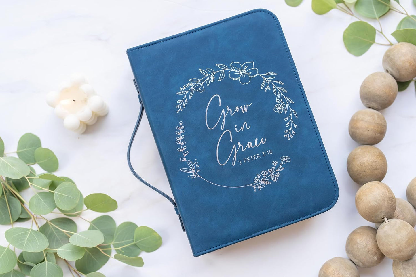 Embossed Women’s Bible Cover Case (Navy Silver) 𝐒𝐓𝐀𝐍𝐃𝐀𝐑𝐃 𝐒𝐈𝐙𝐄