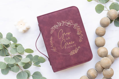 Grace Wreath Bible Cover (Burgundy Gold) 𝐒𝐓𝐀𝐍𝐃𝐀𝐑𝐃 𝐒𝐈𝐙𝐄