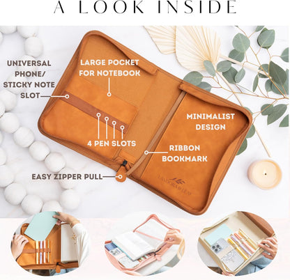 Embossed Women’s Bible Cover Case (Brown/Gold) 𝐋𝐀𝐑𝐆𝐄 𝐒𝐈𝐙𝐄 Floral Cross