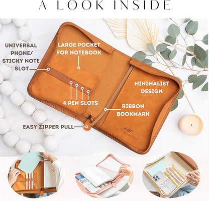 Embossed Women’s Bible Cover Case (Brown) Floral Cross 𝐒𝐓𝐀𝐍𝐃𝐀𝐑𝐃 𝐒𝐈𝐙𝐄