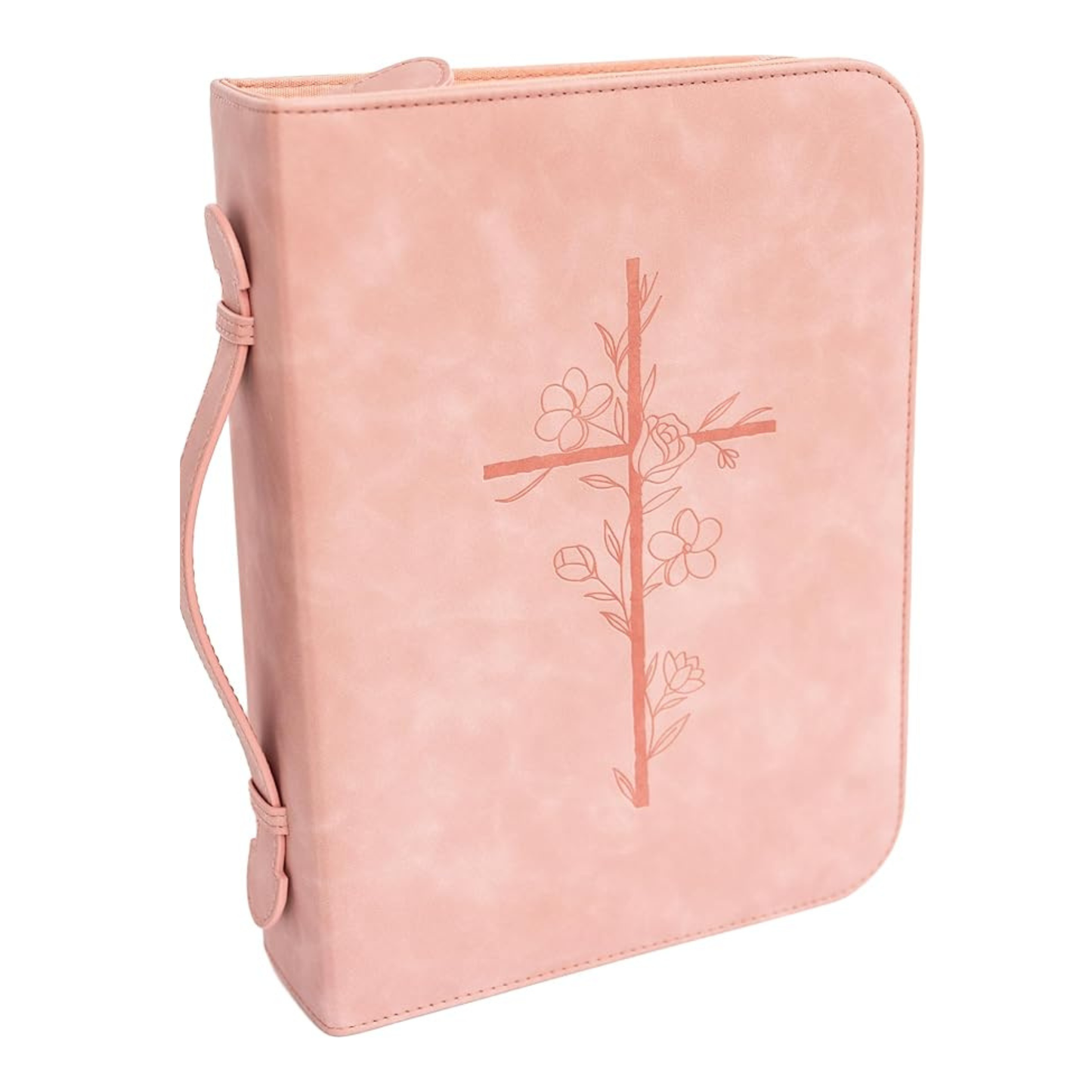 Embossed Women’s Bible Cover Case (Pink) 𝐒𝐓𝐀𝐍𝐃𝐀𝐑𝐃 𝐒𝐈𝐙𝐄 Floral Cross