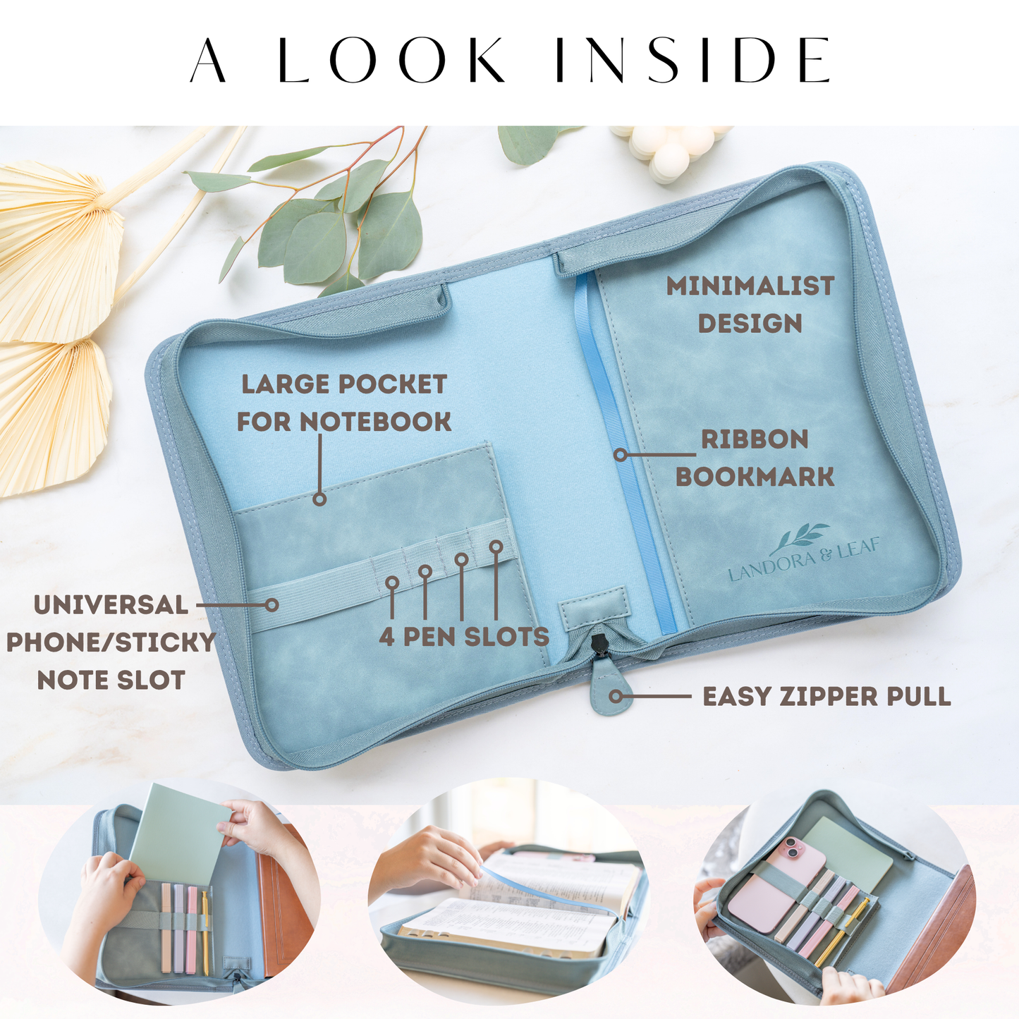Embossed Women’s Bible Cover Case (Blue) Floral Cross 𝐒𝐓𝐀𝐍𝐃𝐀𝐑𝐃 𝐒𝐈𝐙𝐄