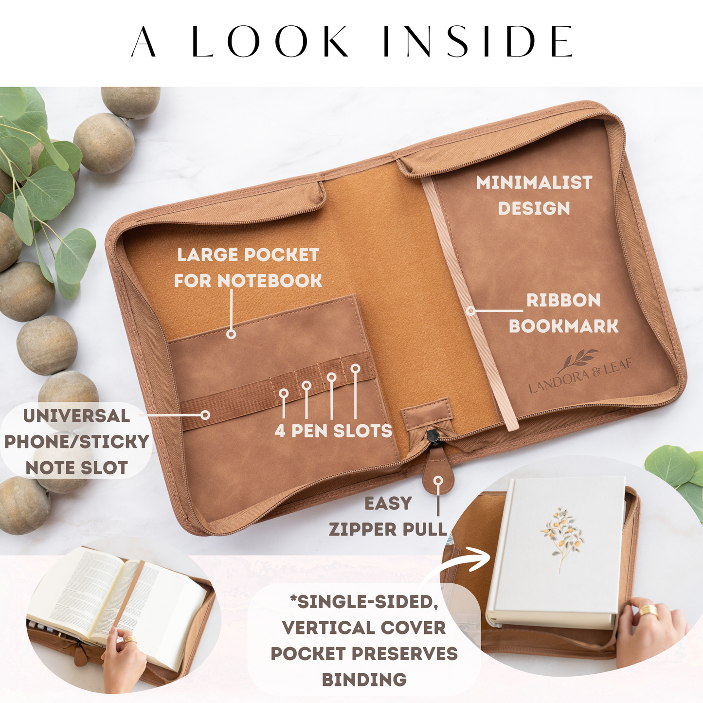 Embossed Women’s Bible Cover Case (Brown) Floral Cross 𝐒𝐓𝐀𝐍𝐃𝐀𝐑𝐃 𝐒𝐈𝐙𝐄