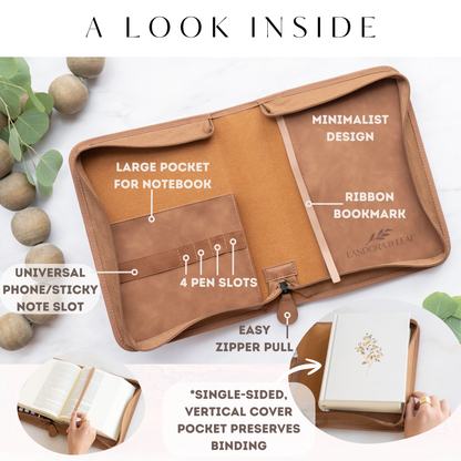 Embossed Women’s Bible Cover Case (Brown) Floral Cross 𝐒𝐓𝐀𝐍𝐃𝐀𝐑𝐃 𝐒𝐈𝐙𝐄