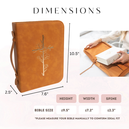 Embossed Women’s Bible Cover Case (Brown/Gold) 𝐒𝐓𝐀𝐍𝐃𝐀𝐑𝐃 𝐒𝐈𝐙𝐄 Floral Cross
