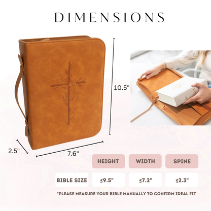 Embossed Women’s Bible Cover Case (Brown) Floral Cross 𝐒𝐓𝐀𝐍𝐃𝐀𝐑𝐃 𝐒𝐈𝐙𝐄