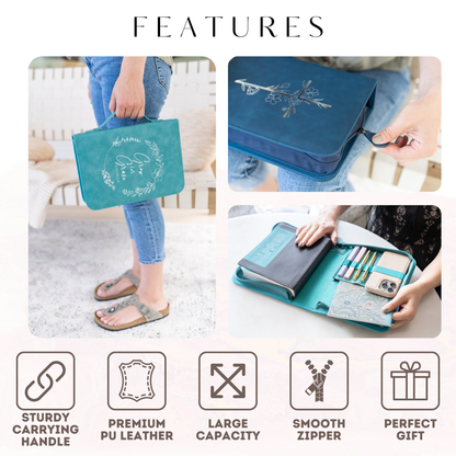 Embossed Women’s Bible Cover Case (Navy) 𝐒𝐓𝐀𝐍𝐃𝐀𝐑𝐃 𝐒𝐈𝐙𝐄 Floral Cross