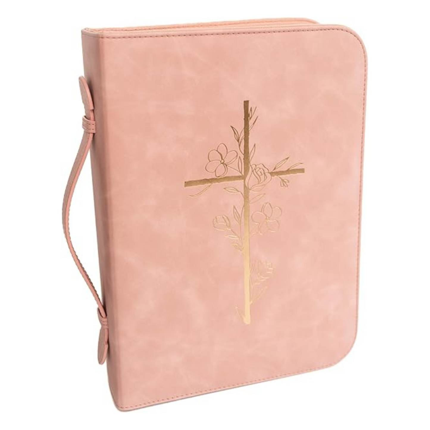 Embossed Women’s Bible Cover Case (Pink Gold) 𝐋𝐀𝐑𝐆𝐄 𝐒𝐈𝐙𝐄 Floral Cross