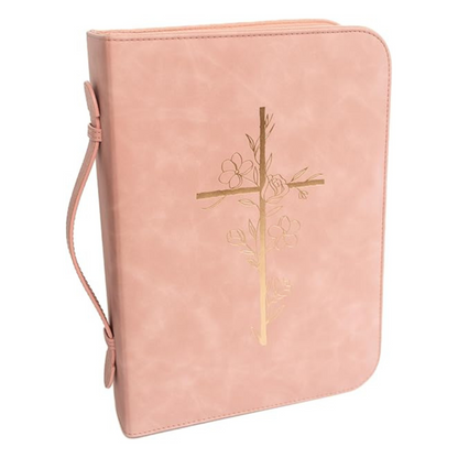 Embossed Women’s Bible Cover Case (Pink Gold) 𝐋𝐀𝐑𝐆𝐄 𝐒𝐈𝐙𝐄 Floral Cross