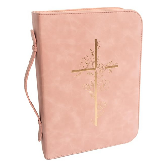 Embossed Women’s Bible Cover Case (Pink Gold) 𝐋𝐀𝐑𝐆𝐄 𝐒𝐈𝐙𝐄 Floral Cross