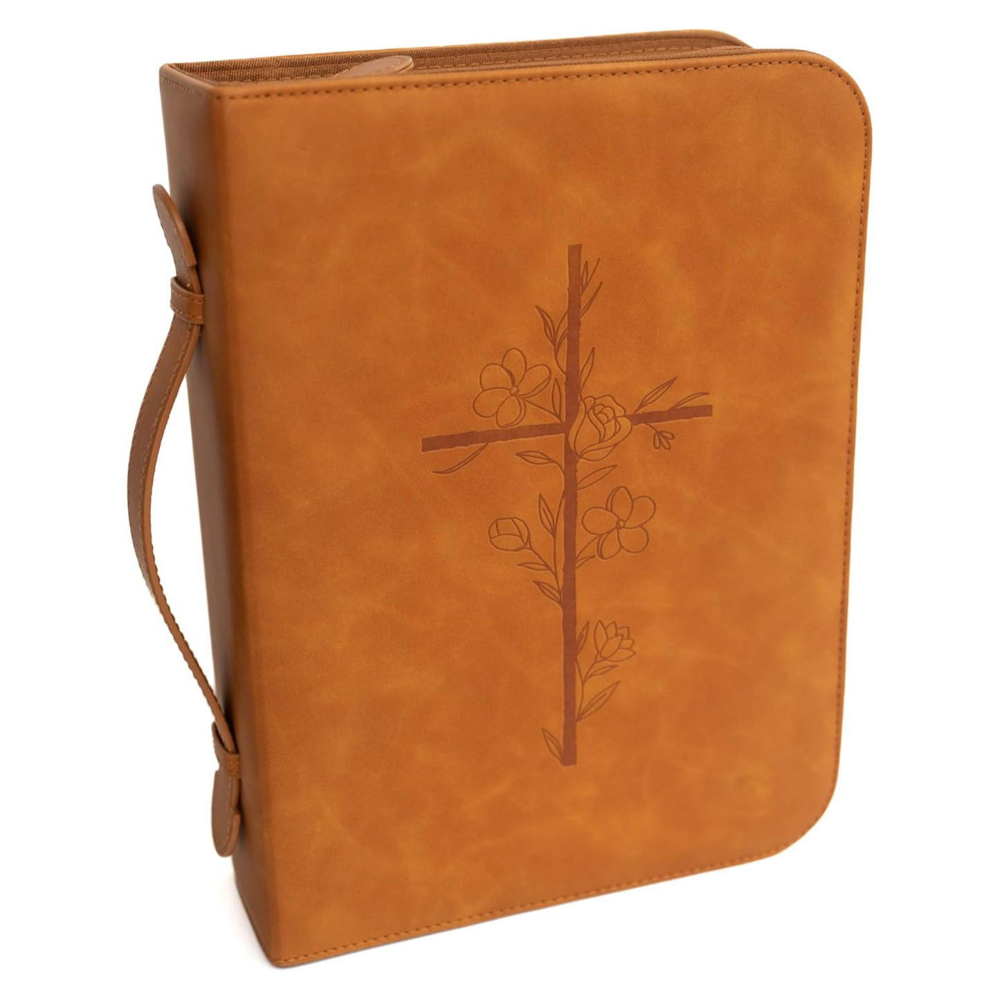Embossed Women’s Bible Cover Case (Brown) Floral Cross 𝐒𝐓𝐀𝐍𝐃𝐀𝐑𝐃 𝐒𝐈𝐙𝐄
