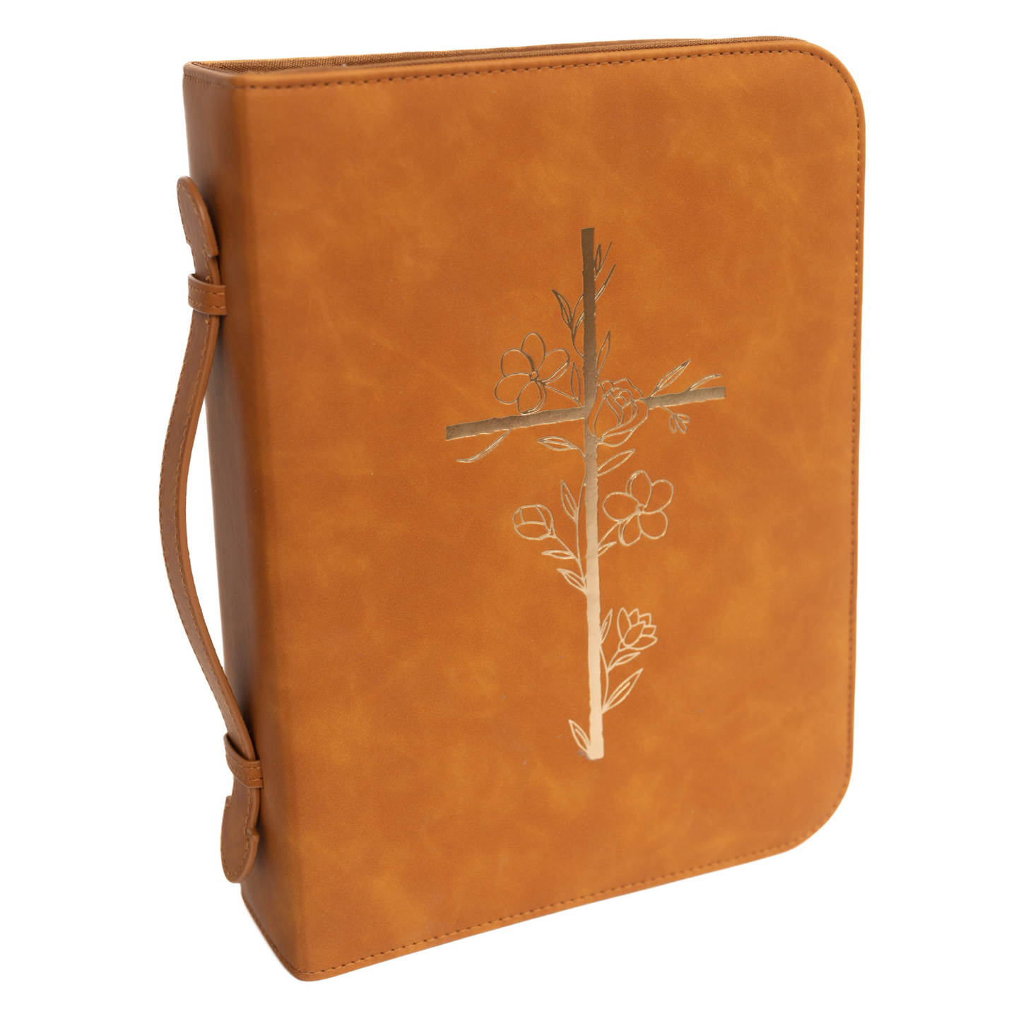 Embossed Women’s Bible Cover Case (Brown/Gold) 𝐒𝐓𝐀𝐍𝐃𝐀𝐑𝐃 𝐒𝐈𝐙𝐄 Floral Cross