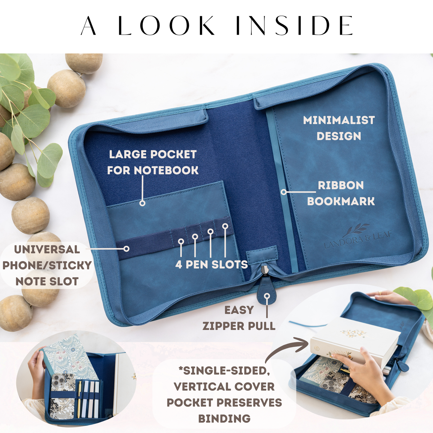 Embossed Women’s Bible Cover Case (Navy) 𝐒𝐓𝐀𝐍𝐃𝐀𝐑𝐃 𝐒𝐈𝐙𝐄 Floral Cross