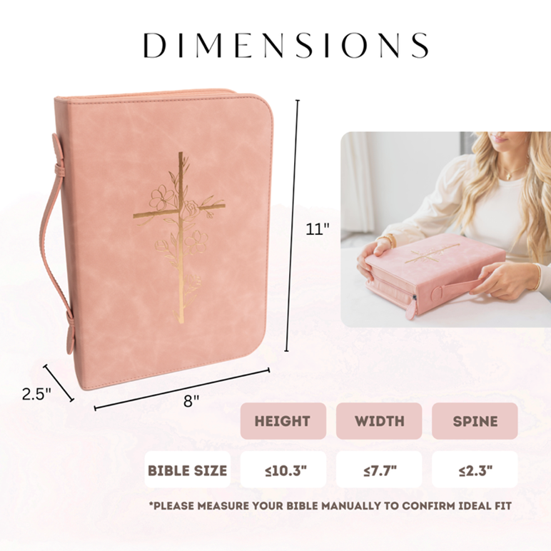 Embossed Women’s Bible Cover Case (Pink Gold) 𝐋𝐀𝐑𝐆𝐄 𝐒𝐈𝐙𝐄 Floral Cross
