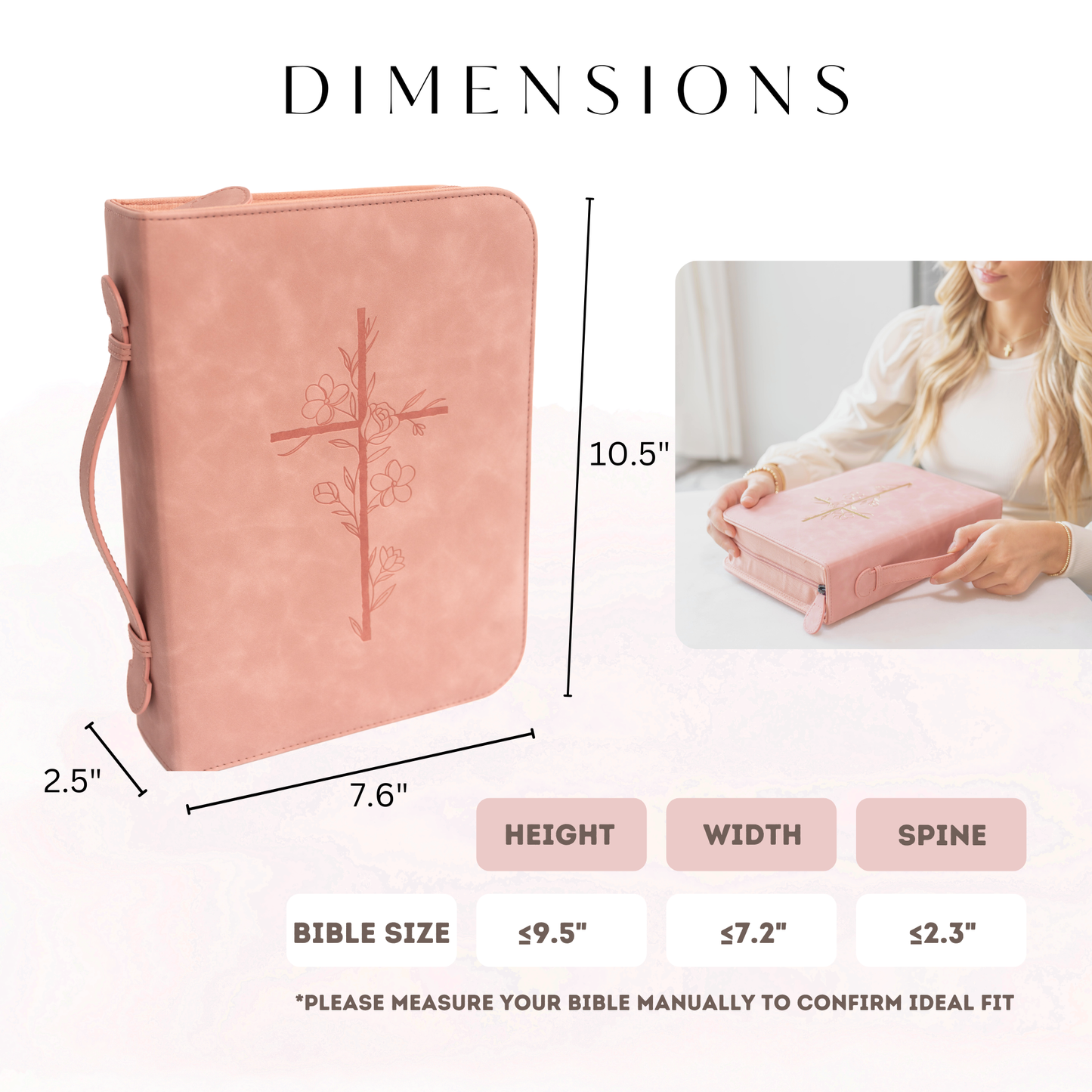 Embossed Women’s Bible Cover Case (Pink) 𝐋𝐀𝐑𝐆𝐄 𝐒𝐈𝐙𝐄 Floral Cross