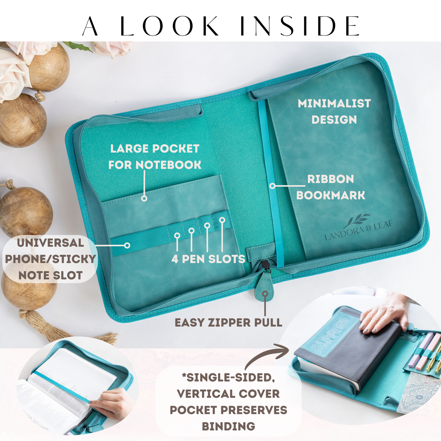 Grace Wreath Bible Cover (Teal) 𝐒𝐓𝐀𝐍𝐃𝐀𝐑𝐃 𝐒𝐈𝐙𝐄