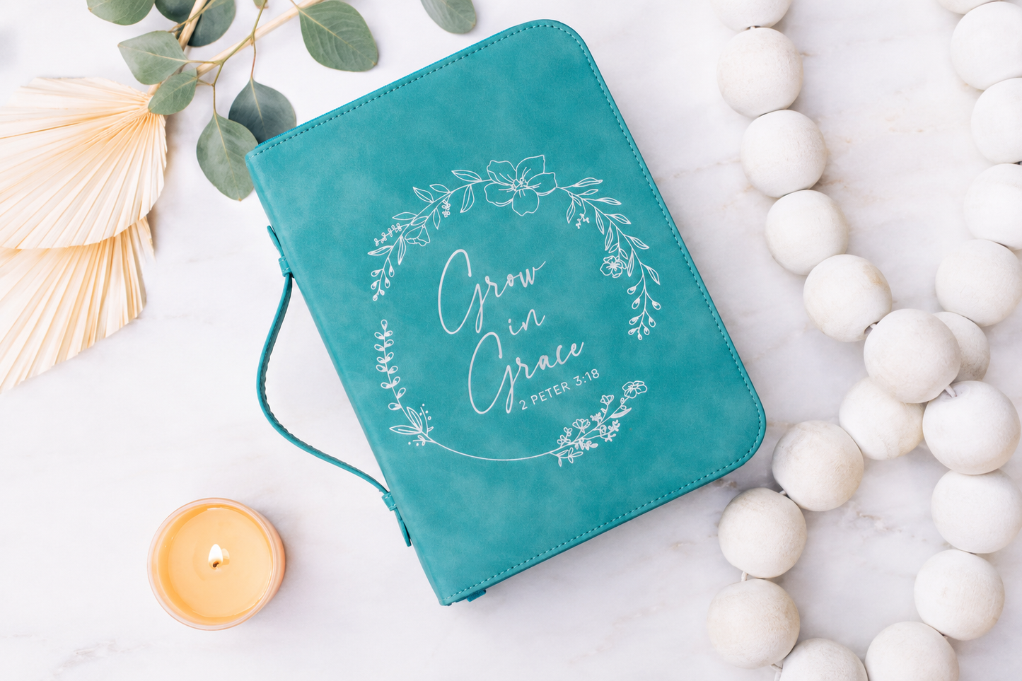 Grace Wreath Bible Cover (Teal) 𝐒𝐓𝐀𝐍𝐃𝐀𝐑𝐃 𝐒𝐈𝐙𝐄