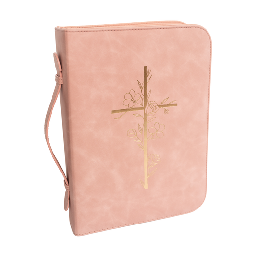 Embossed Women’s Bible Cover Case (Pink Gold) 𝐒𝐓𝐀𝐍𝐃𝐀𝐑𝐃 𝐒𝐈𝐙𝐄 Floral Cross